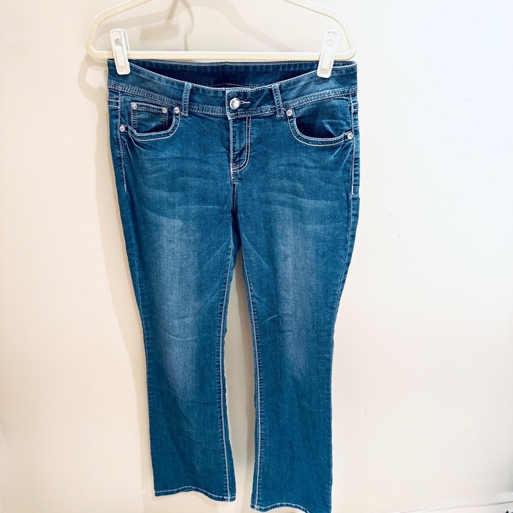 Maurices Embellished Bootcut Jeans Rhinestone Pockets Denim Blue Size 12